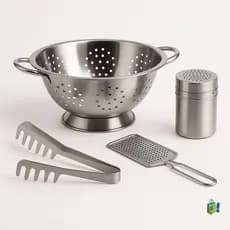Kit Conjunto Utensílios para Macarrão 4 Peças Inox com Escorredor Ralador Pegador de Macarrão e Queijeira Premium