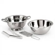Conjunto Macarrão/Massas 4 Peças Inox Wincy Casa Bowl Escorredor Pegador Ralador Durável e Prático Cozinha Gourmet
