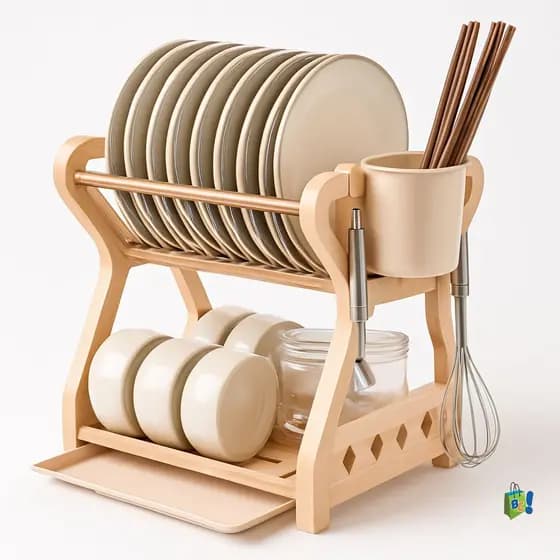 Escorredor de Louça Brizza Wincy 2 Andares 12 Pratos com Bandeja Removível Porta Talheres e Ganchos Ideal para Cozinha