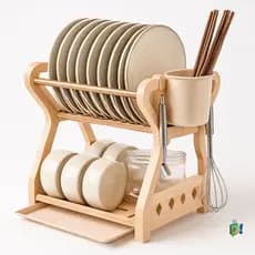 Escorredor de Louça Brizza Wincy 2 Andares 12 Pratos com Bandeja Removível Porta Talheres e Ganchos Ideal para Cozinha