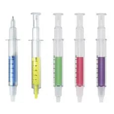 Kit 10 Unidades Caneta Em Formato De Seringa Com Marca Texto