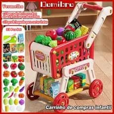 33PCS Carrinho De Compras Infantil Com Brinquedo Comidinha Cozinha Cortar Frutas Legume