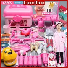 65 Peças Kit Brinquedo de médico Conjunto Caixa Enfermeira Criança Estetoscópio Uniforme Roupas Presente Das Crianças