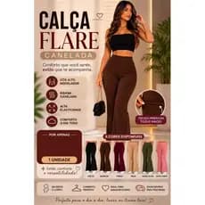 Calça feminina flare canelada tecido Ana ruga inverno bailarina adulto cintura alta