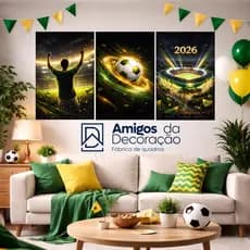 Kit 3 Quadros Decorativos Copa do Mundo 2026 Futebol Moderno Sala Quarto Área Gourmet Decoração Esportiva MDF Brasil