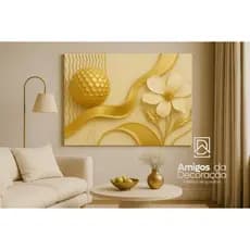 Quadro Grande 60x40 70x50 80x60 90x70 Sala Cozinha Decorativo Flor Flores Dourado Luxo Elegante Moderno Parede Presente