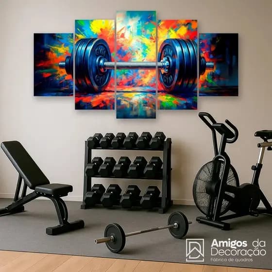 Quadro Mosaico Academia Fitness Musculação Halteres Motivacional Parede Decoração Gym Sala Treino MDF Alta Qualidade