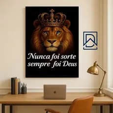 Quadro Decorativo Leão Grande 1 Peça 60x40 70x50 80x60 90x70 Escritório Com Frase Foto Sala Quarto Escritório Parede