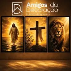 Kit 3 Quadros Fé Cristã Cantinho da Oração Jesus Cristo Cruz Decorativa Para Sala Quarto e Escritório