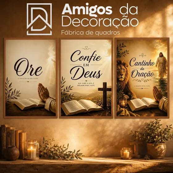 Kit 3 Quadros Jesus Cristo Cantinho da Oração Cruz Decorativa Quadro Religioso Cristão MDF Parede