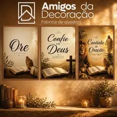 Kit 3 Quadros Jesus Cristo Cantinho da Oração Cruz Decorativa Quadro Religioso Cristão MDF Parede