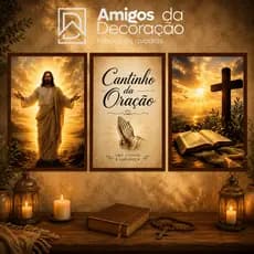 Kit 3 Quadros Cantinho da Oração Fé Deus Religião Cristã Decoração Religiosa Jesus Cristo Quadro Gospel Para Sala Quarto