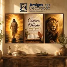 Kit 3 Peças Quadro Decorativo Religioso Cantinho da Oração Jesus Cruz Fé Cristã Para Sala e Quarto