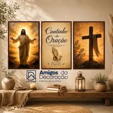 Kit 3 Quadros Religiosos Cantinho da Oração Jesus Cristo Cruz Decoração Cristã Sala Quarto MDF Fé Gospel Deus Paz Sala