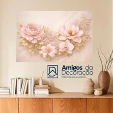 Quadro Decorativo Floral Rosé Dourado Luxo MDF Sala Quarto Elegante Moderno Parede Delicado Alta Qualidade Decoração