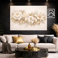 Quadro Decorativo Floral Bege Dourado Luxo MDF Sala Quarto Elegante Minimalista Parede Sofisticado Envio Em Até 24 hrs