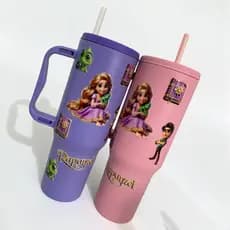 Copo com Canudo da Rapunzel 1200ml Em Policarbonato Personalizado + Brinde !