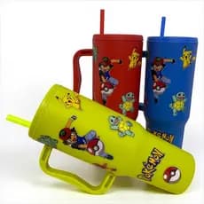 Copo com Canudo Pokémon 1200ml Em Policarbonato Personalizado + Brinde Envio Imediato !