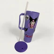 Copo com Canudo Kuromi 1200ml Em Policarbonato Personalizado + Brinde Envio Rápido !