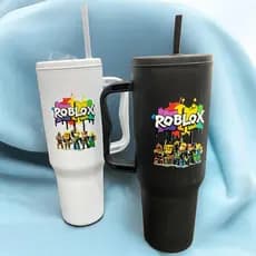 Copo com Canudo Jogo Roblox Personalizado
 1200ml Em Policarbonato