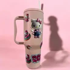 Copo com Canudo Hello Kitty Personalizado 1200ml Em Policarbonato + Brinde