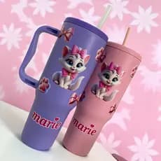 Copo com Canudo da Gata Marie 1200ml Em Policarbonato Personalizado + Brinde Envio Imediato !