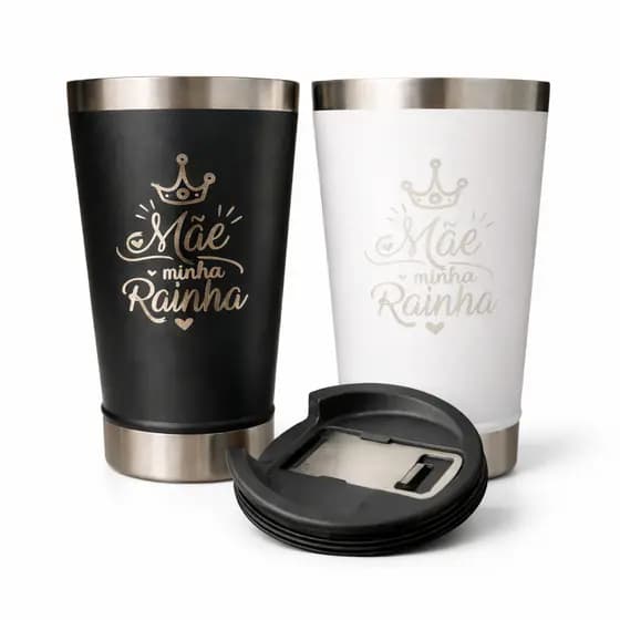 Copo Térmico Dia das Mães 500ml “Mãe Minha Rainha” Inox Gravação a Laser com Tampa