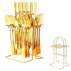 Porta Talheres Dourado Organizador Luxo Mesa Posta Elegante Suporte Cozinha - Até 24 Peças (Não Acompanha Talheres)