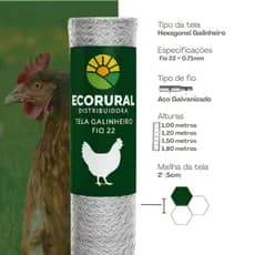 Tela Hexagonal Galinheiro Galvanizada 1,00 x 50m Cercamento e Delimitações De Àreas Rurais