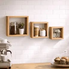 Kit 3 Nichos Decorativo Prateleiras Quadrado Triplos para Banheiro Organizador Amadeirado Branco Premium