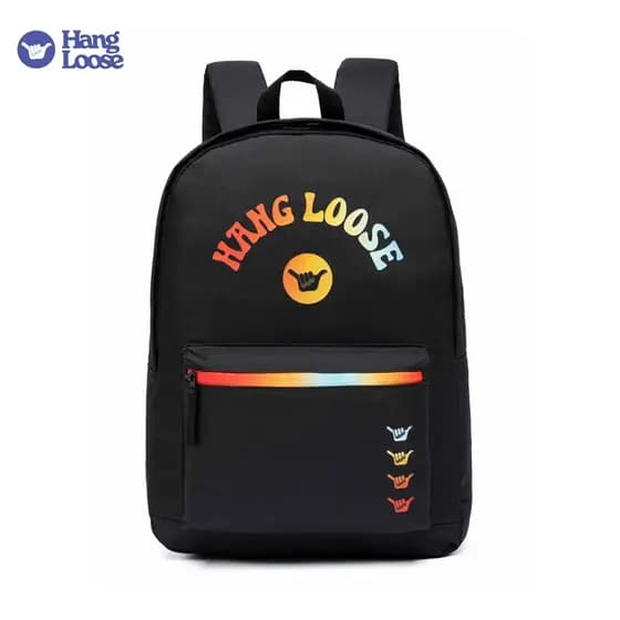 Hang Loose Mochila Masculina mochila feminin  Faculdade Reforçada Preta