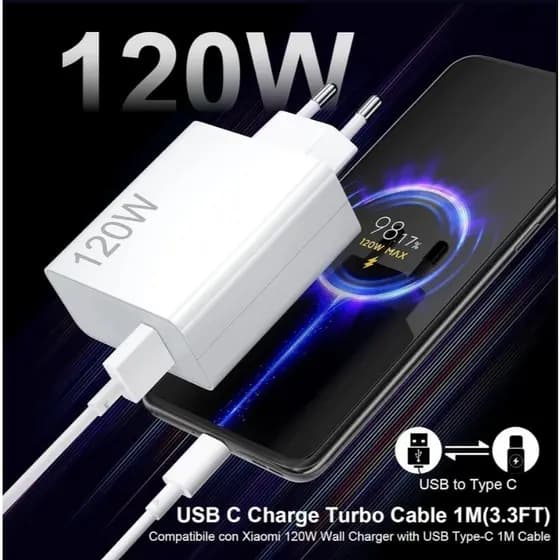 Carregador rápido de 120W max USB C cabo 1M para Mi Turbo Charge Turbo Power Cabo USB + Cabo Tipo C