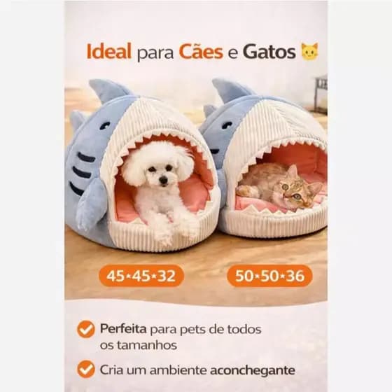 Cama Ninho Formato Tubarão para Cães e Gatos – Pelúcia Confortável Lavável – Tamanhos M e G (2026)
