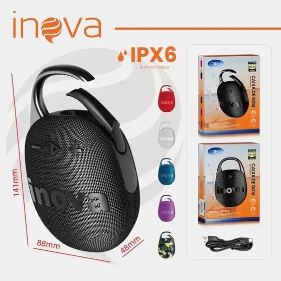 Inova Caixa de Som Bluetooth à Prova d'Água IPX6 com até 5 horas de Autonomia e Conexão Sem Fio Bluetooth 5.4