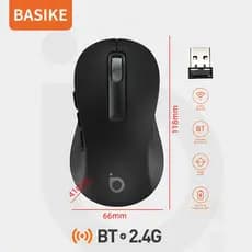 Basike Mouse Gamer Sem Fio Três Modos 2.4GHz + Bluetooth 5.1 12000DPI Recarregável Mice Jogos PC, Notebook,PC e Teclado