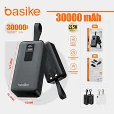 Basike Carregador Portátil Power Bank 30000mah 22.5W PD Turbo Carga Rápida Cabo Embutido Tipo C/iPhone