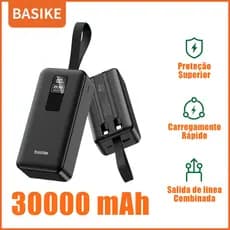 BASIKE 30000mAh Turbo 22.5W Powerbank De Grande Capacidade Com Carregamento Ultra-rápido e Cabo Integrado Para Samsung