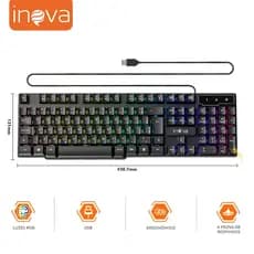 INOVA Teclado Gamer 107 Teclas Teclado silencioso RGB Teclado de Jogo Ergonômico Anti-Respingo