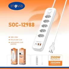 INOVA Régua Filtro de Linha com 5 Tomadas 2500W Extensão Elétrica 3 Universal 3 U 2 Type c 10A