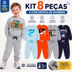 Kit 8 Peças Moletom Masculino Inverno Sortido Frio Manga Longa Calça Conjunto Infantil Creche MENINO