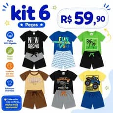 Kit 6 peças Infantil 3 Conjuntos MENINO Verão Sortidos Algodão