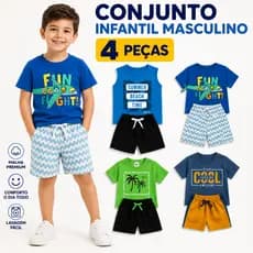 Kit 4 Peças Infantil MENINO Verão 2 Conjuntos Sortidos Roupa Algodão Combo Estiloso Calor Masculino