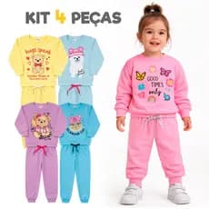 Kit 4 peças Moletom Conjunto Inverno Bebê Menina Feminino Infantil Sortidas Frio Confortável