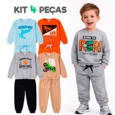Conjunto 4 peças Kit Moletom Infantil Sortido MENINO Masculino Escola Creche Confortável Calça Frio