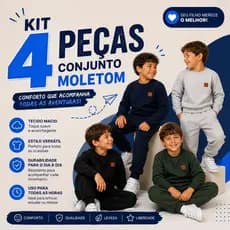 Kit 4 Peças LISOS Moletom Infantil Menino Inverno Conjunto Completo Roupa Grossa Quentinha Masculino Frio Sortidos