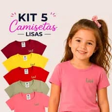 Kit 5 Camisetas Infantil Menina Delicadas Básicas em Algodão Peças Conforto e Versatilidade no Dia a Dia Lisas Coloridas