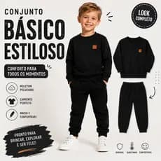 Conjunto Liso Moletom PRETO Infantil Masculino Premium Quentinho Macio e Confortável para o Dia a Dia Moderno Frio