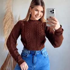 Blusa De Frio Feminina Cropped Tricot Manga Longa Trabalhada Blusa Feminina Estilosa Inverno