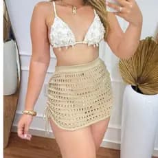 Saia Tricot Curta Saida De Praia Feminino Vazado Com Ajuste Lateral Elegante Verão Luxo