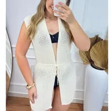 Colete Quimono Saida De Praia Feminino Saida De Praia Feminina Aberto Com Cordão Ajustável Piscina